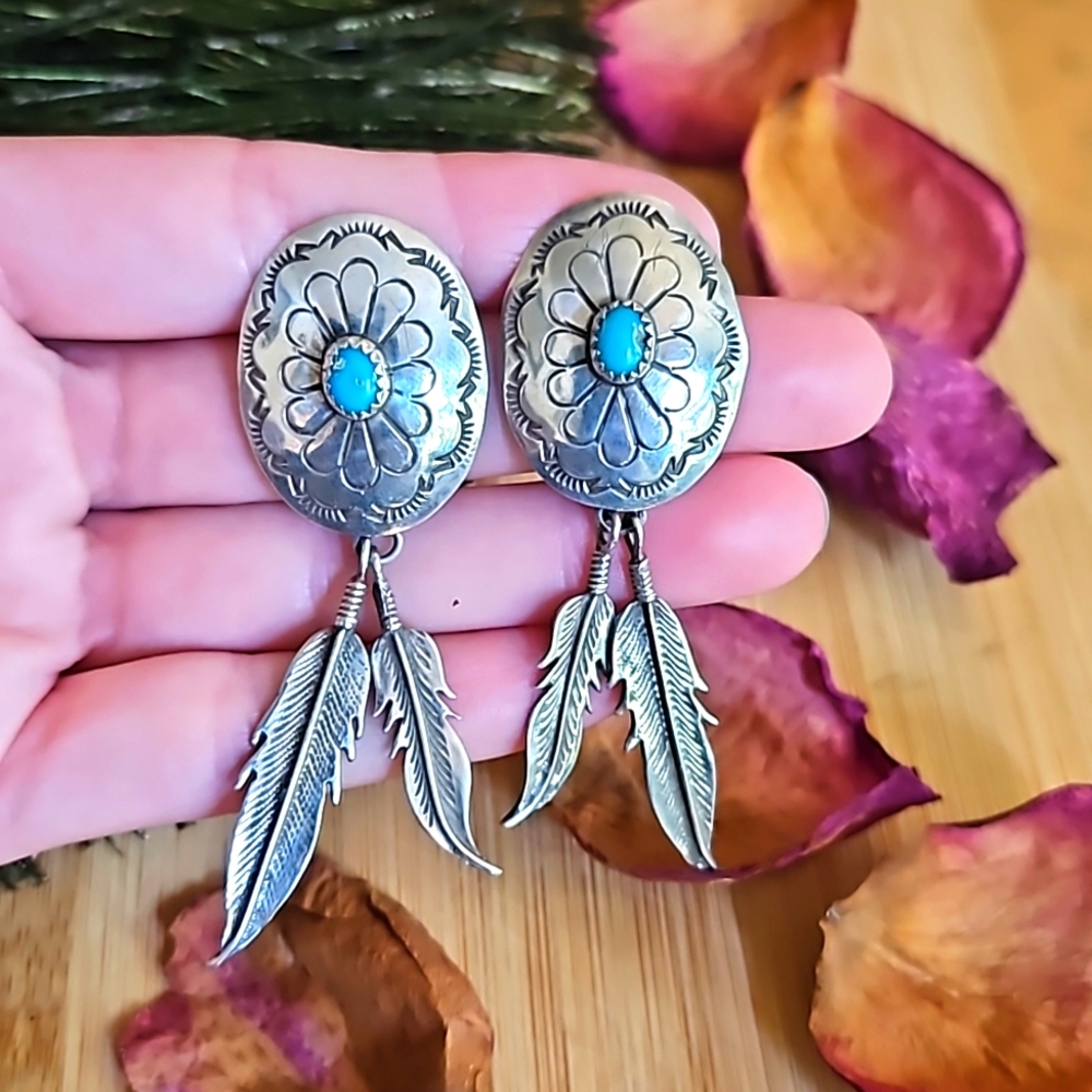 Vintage Navajo Turquoise P. Armstong earrings